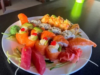 Colourful assorted sushi platter